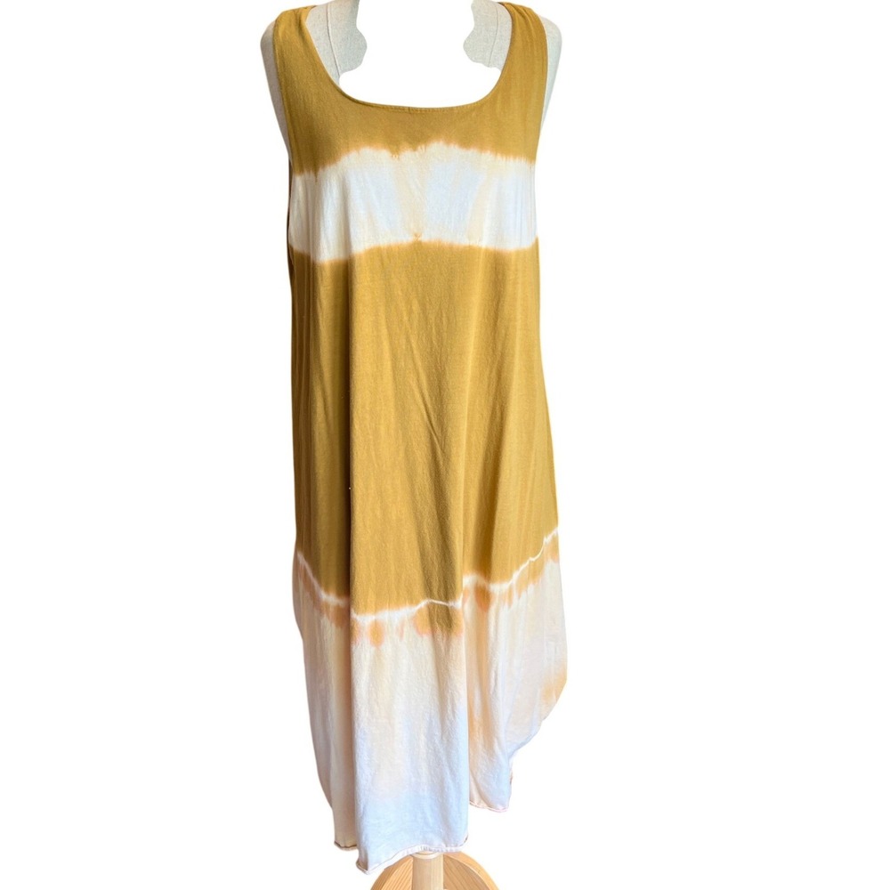 Krista Larson Playwear Midi Dress One Size Mustard Yellow Tie Dye Boho Artsy Sun